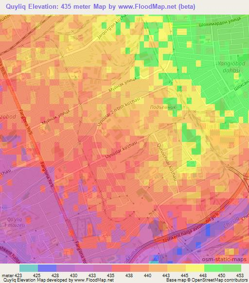 Quyliq,Uzbekistan Elevation Map