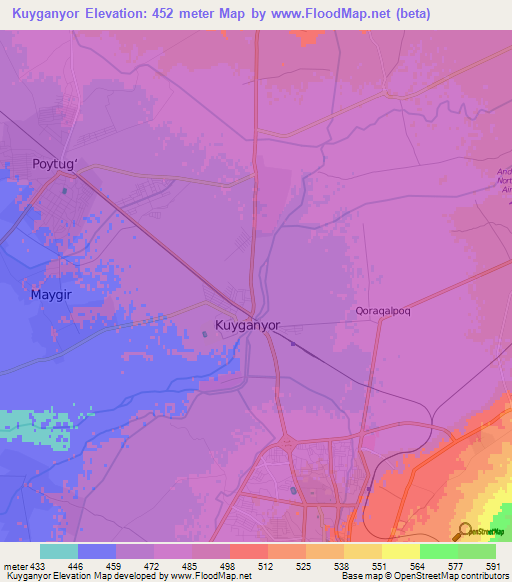 Kuyganyor,Uzbekistan Elevation Map