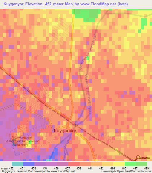 Kuyganyor,Uzbekistan Elevation Map