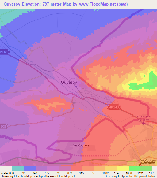 Quvasoy,Uzbekistan Elevation Map