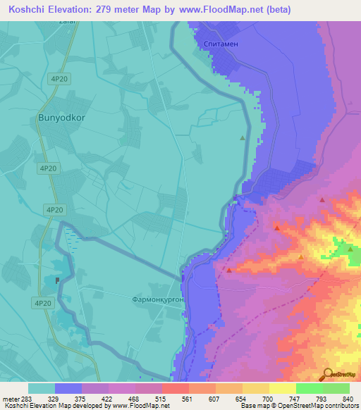 Koshchi,Uzbekistan Elevation Map