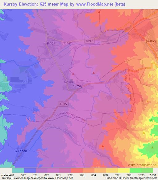 Kursoy,Uzbekistan Elevation Map