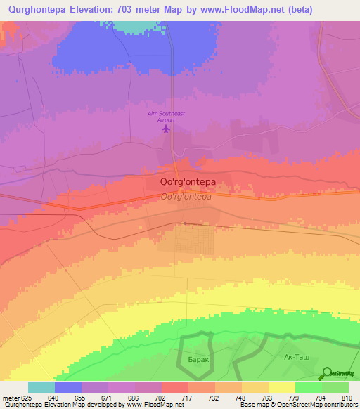 Qurghontepa,Uzbekistan Elevation Map