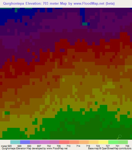 Qurghontepa,Uzbekistan Elevation Map