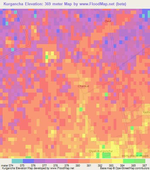 Kurgancha,Uzbekistan Elevation Map