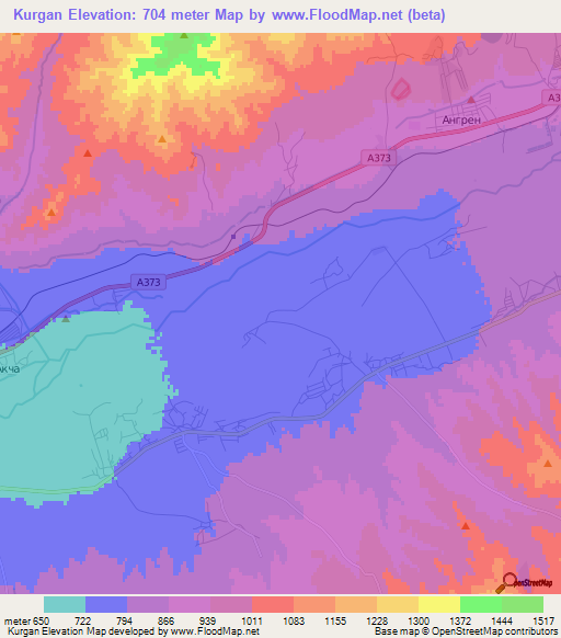 Kurgan,Uzbekistan Elevation Map