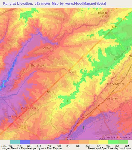 Kungrat,Uzbekistan Elevation Map