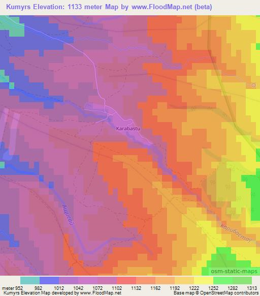 Kumyrs,Uzbekistan Elevation Map