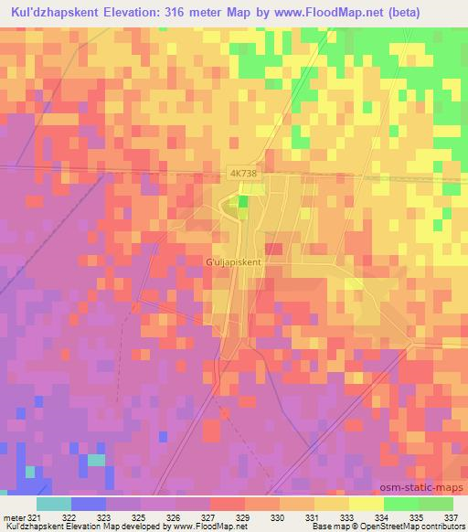 Kul'dzhapskent,Uzbekistan Elevation Map