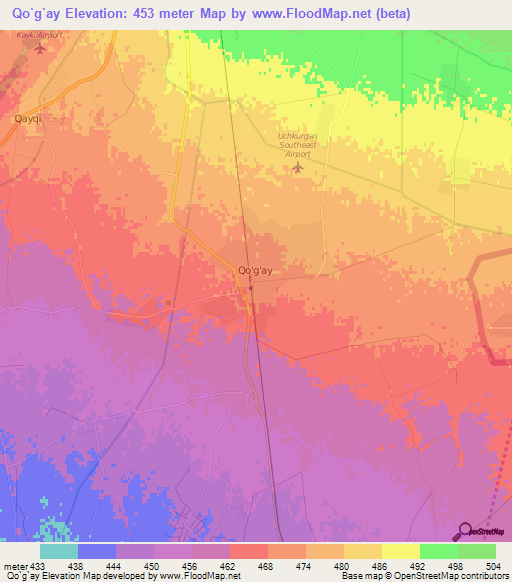 Qo`g`ay,Uzbekistan Elevation Map