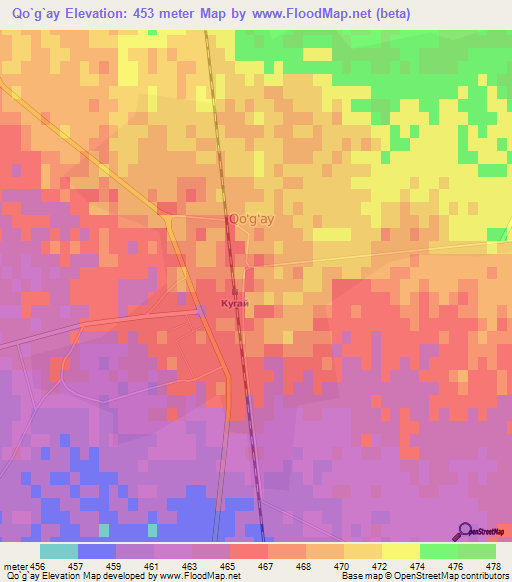 Qo`g`ay,Uzbekistan Elevation Map