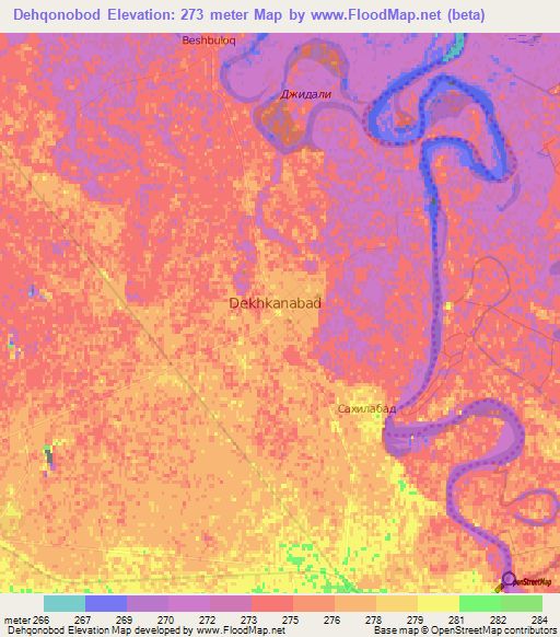 Dehqonobod,Uzbekistan Elevation Map