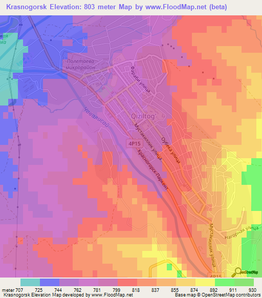 Krasnogorsk,Uzbekistan Elevation Map