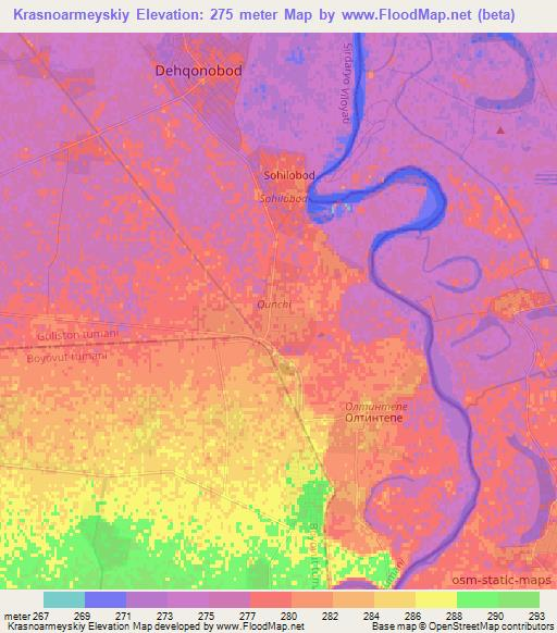 Krasnoarmeyskiy,Uzbekistan Elevation Map