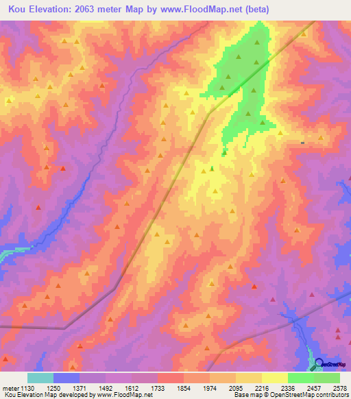 Kou,Uzbekistan Elevation Map