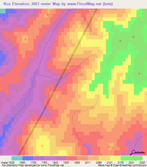 Kou,Uzbekistan Elevation Map