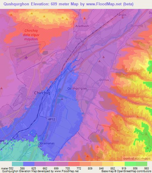 Qushqurghon,Uzbekistan Elevation Map