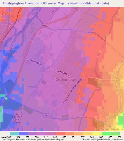 Qushqurghon,Uzbekistan Elevation Map