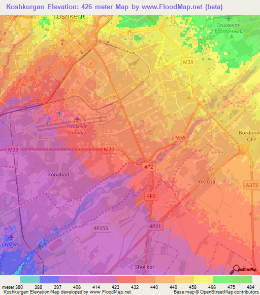 Koshkurgan,Uzbekistan Elevation Map