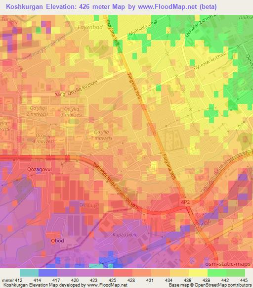 Koshkurgan,Uzbekistan Elevation Map
