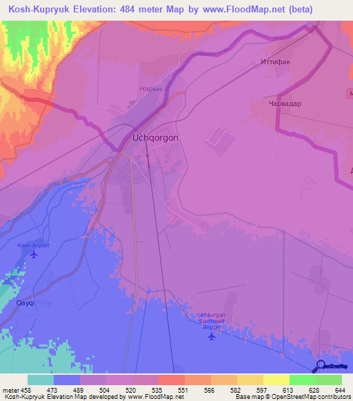 Kosh-Kupryuk,Uzbekistan Elevation Map