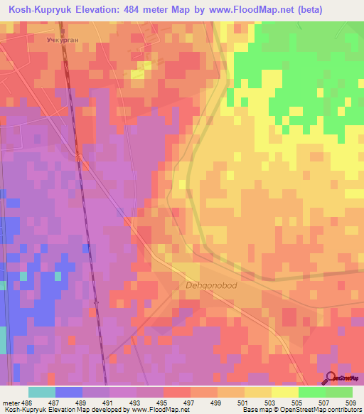 Kosh-Kupryuk,Uzbekistan Elevation Map