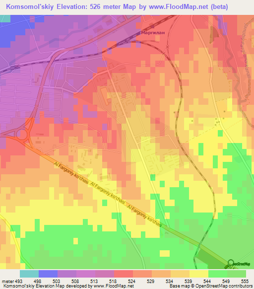 Komsomol'skiy,Uzbekistan Elevation Map