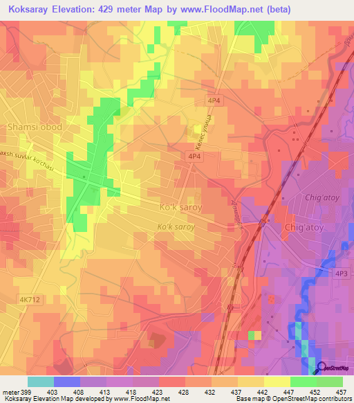 Koksaray,Uzbekistan Elevation Map