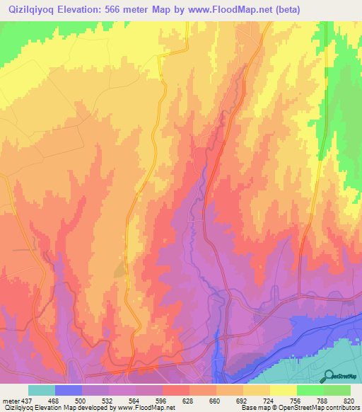 Qizilqiyoq,Uzbekistan Elevation Map