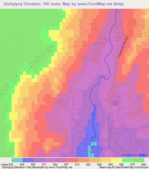 Qizilqiyoq,Uzbekistan Elevation Map