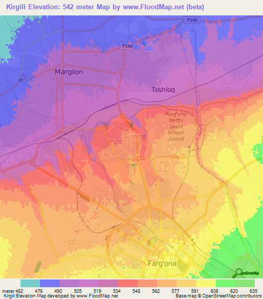 Kirgili,Uzbekistan Elevation Map