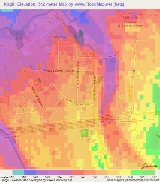 Kirgili,Uzbekistan Elevation Map
