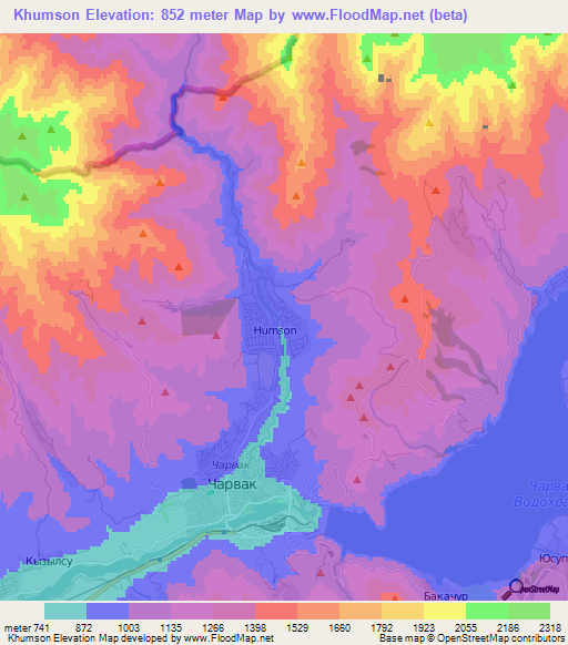 Khumson,Uzbekistan Elevation Map