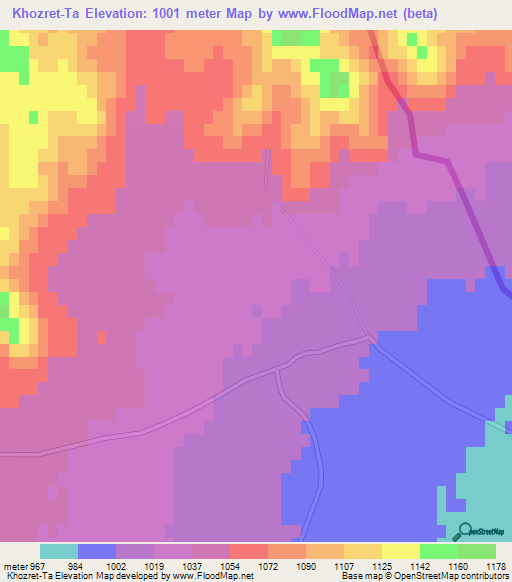 Khozret-Ta,Uzbekistan Elevation Map