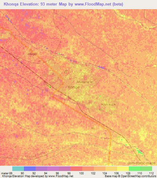 Khonqa,Uzbekistan Elevation Map