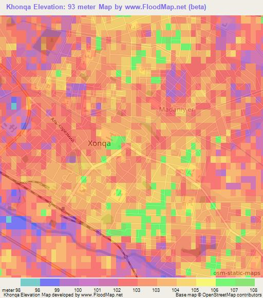Khonqa,Uzbekistan Elevation Map