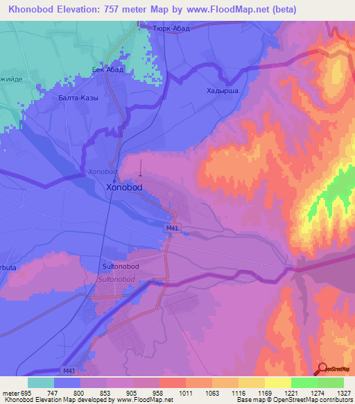 Khonobod,Uzbekistan Elevation Map