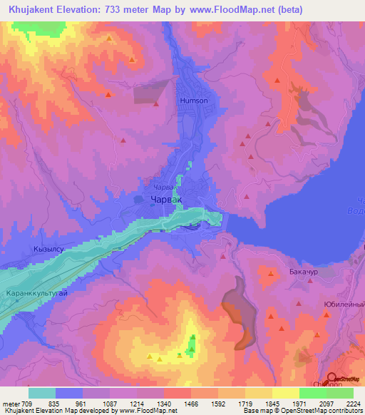 Khujakent,Uzbekistan Elevation Map