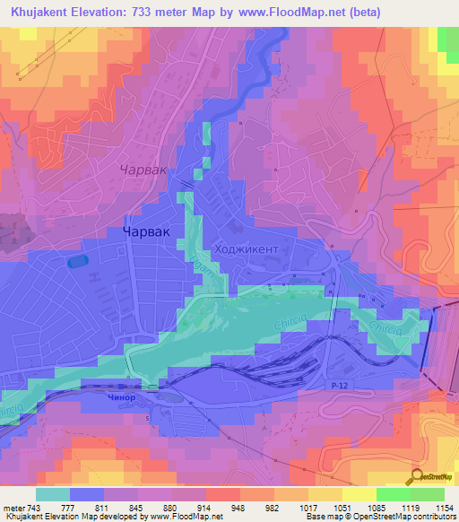 Khujakent,Uzbekistan Elevation Map