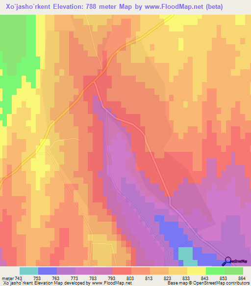 Xo`jasho`rkent,Uzbekistan Elevation Map