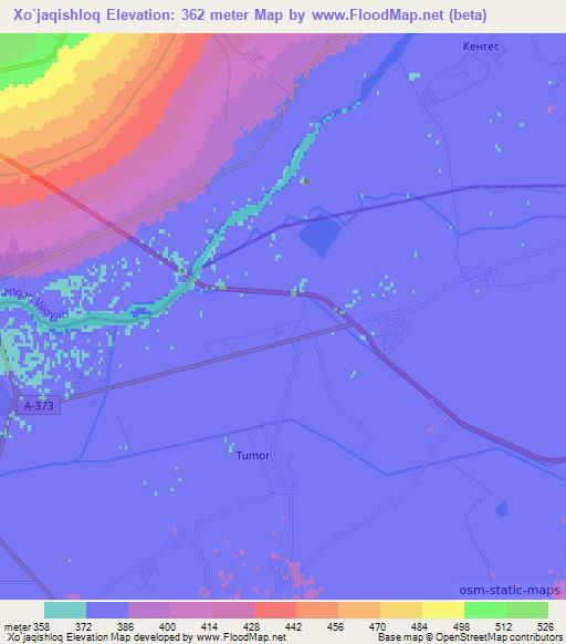 Xo`jaqishloq,Uzbekistan Elevation Map