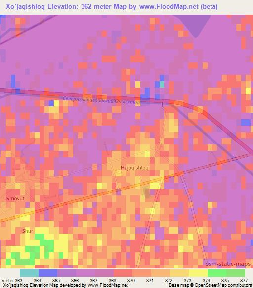 Xo`jaqishloq,Uzbekistan Elevation Map