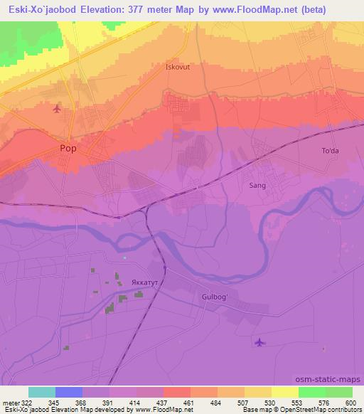 Eski-Xo`jaobod,Uzbekistan Elevation Map