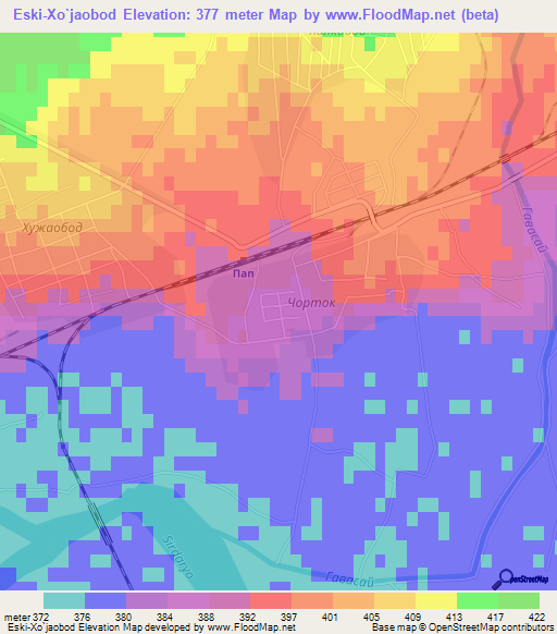 Eski-Xo`jaobod,Uzbekistan Elevation Map