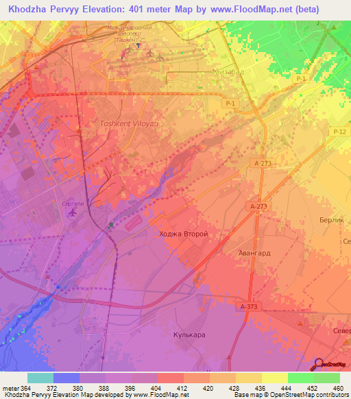 Khodzha Pervyy,Uzbekistan Elevation Map