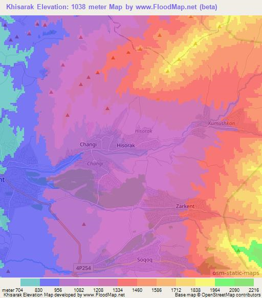 Khisarak,Uzbekistan Elevation Map