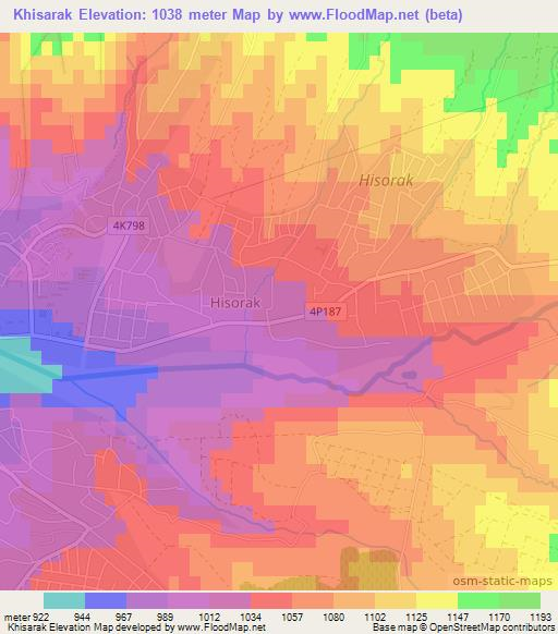 Khisarak,Uzbekistan Elevation Map