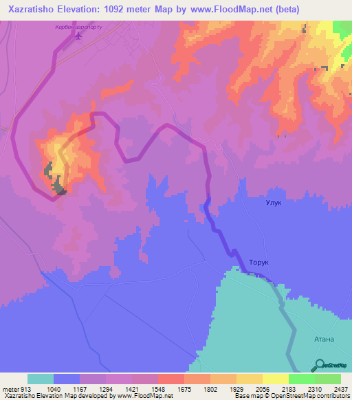 Xazratisho,Uzbekistan Elevation Map