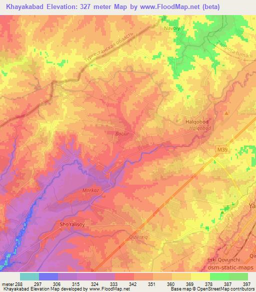 Khayakabad,Uzbekistan Elevation Map