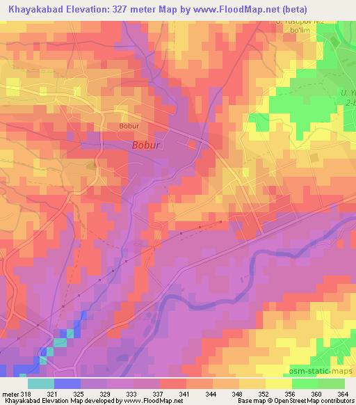 Khayakabad,Uzbekistan Elevation Map